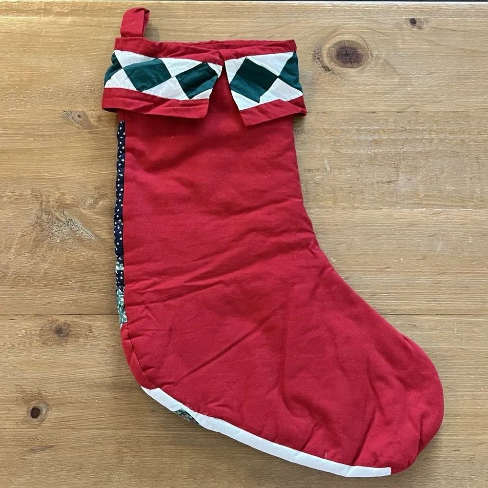 Quilted Christmas Stocking Patchwork Cottage Stars Farmhouse Holiday Decor